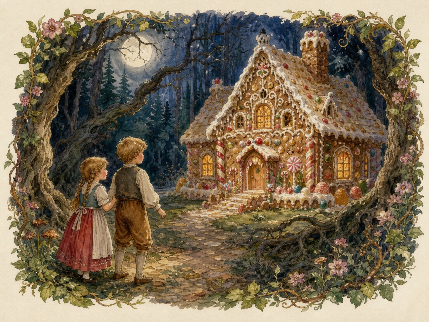 Watercolor illustration for Hansel and Gretel