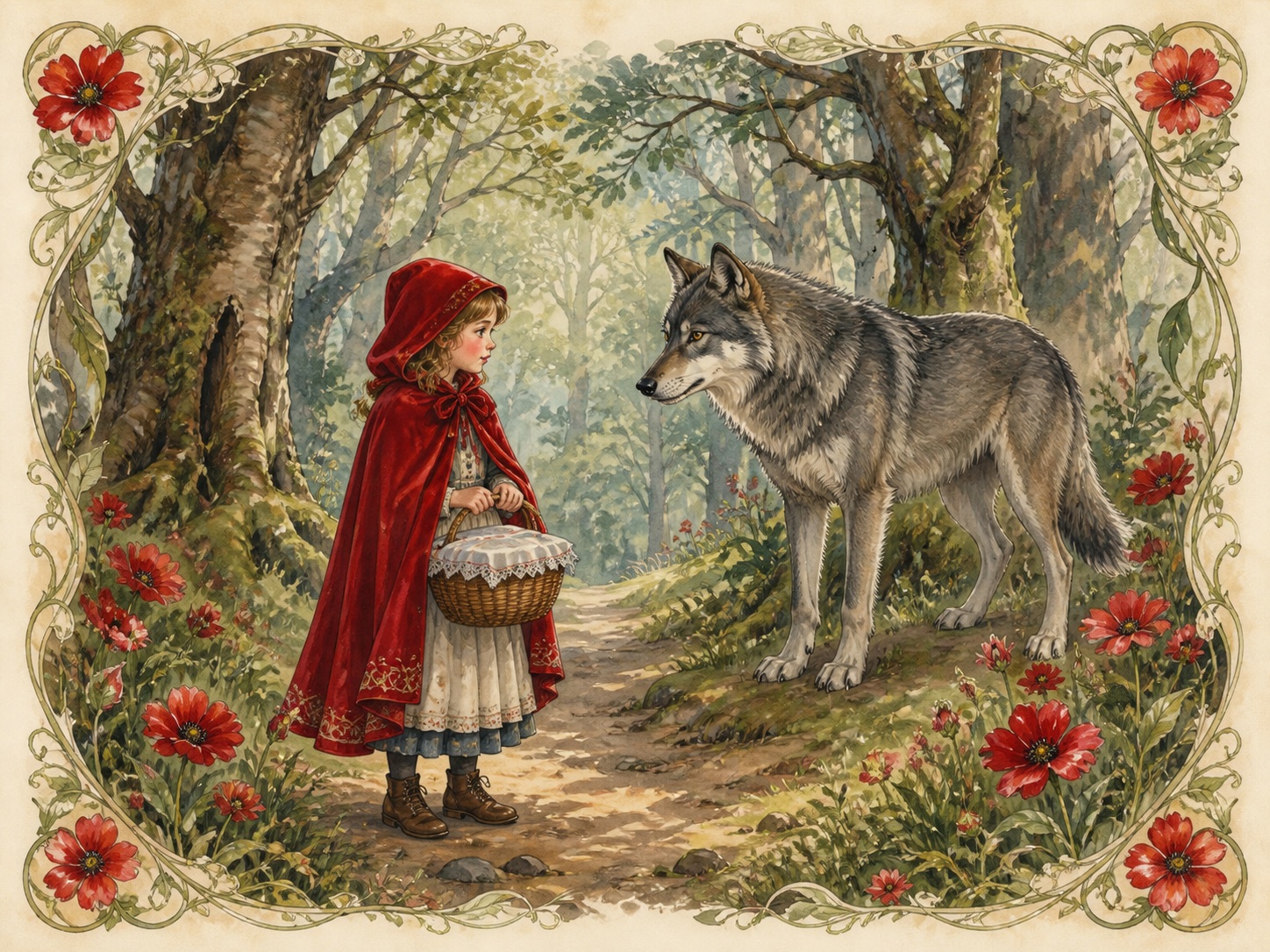 Watercolor illustration for Little Red Riding Hood